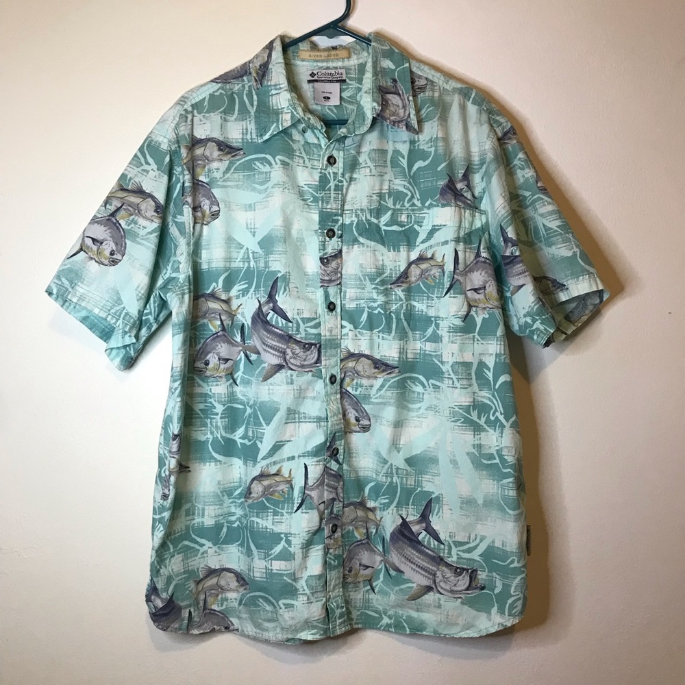 Columbia River Lodge Mens Fishing Shirt Short Sleeve Button Down Vented SZ L